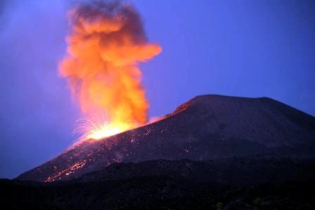 active volcano Night explotion of krakatau
